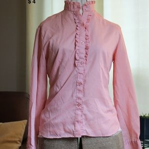 High Collar Pink Ruffled Shirt